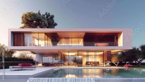 Exterior view of multiple modern house. Architecture 3d rendering of minimal modern house with natural landscape. Front of modern House background.