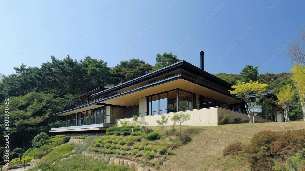 Exterior view of multiple modern house. Architecture 3d rendering of minimal modern house with natural landscape. Front of modern House background. Exterior view of multiple modern house. Architecture 3d rendering of minimal modern house with natural landscape. Front of modern House background.