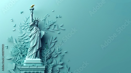 Statue of Liberty, Artistically depicted in a paper-cut  background. Happy 4th of July of Independent day for holiday celebrations. background. For USA Labor day celebration. With Happy Labor Day Week
