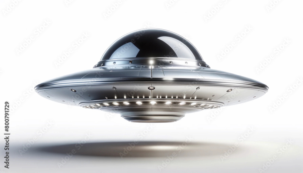 A UFO alien spaceship flying saucer with a high-gloss futuristic metallic finish on a pure white background wallpaper A UFO alien spaceship flying saucer with a high-gloss futuristic metallic finish on a pure white background wallpaper