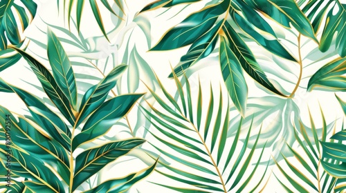 Tropical leaves and palm patterns  a seamless background with monstera leaves