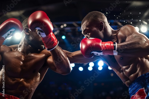 Envision the adrenaline rush as the final seconds tick away in the boxing arena, both fighters giving it their all in a last-ditch effort to claim, Generative AI photo