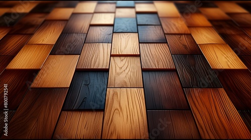 Oak hardwood floor 3-d style - polished and shiny - low angle shot - abstract art 