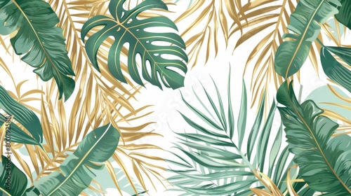 Tropical leaves and palm patterns, a seamless background with monstera leaves