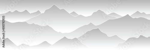 Black and white mountain landscape, seamless border, minimalism, panoramic view