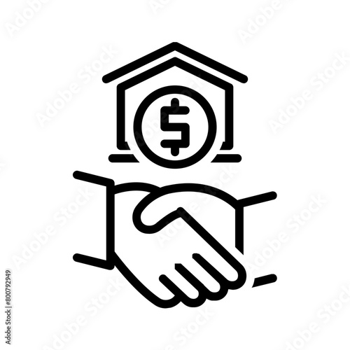 Vector black line icon for Home loan brokerage