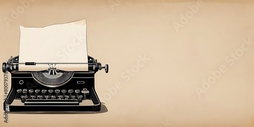 Isolated on old paper background with copy space, typewriter concept, illustration