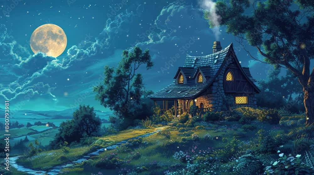 Enchanted Valley Abode: A fantastical house nestled in the valley, surrounded by mystical landscapes under the cover Seamless looping 4k time-lapse virtual video animation background. Generated AI Enchanted Valley Abode: A fantastical house nestled in the valley, surrounded by mystical landscapes under the cover Seamless looping 4k time-lapse virtual video animation background. Generated AI