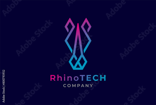 Rhino Tech Logo design inspiration, suitable for technology, brand and company logo design, vector illustration