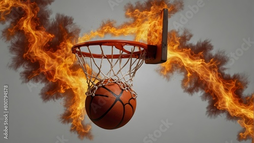 Basketball dunking in flames isolated on transparent background ai_generated