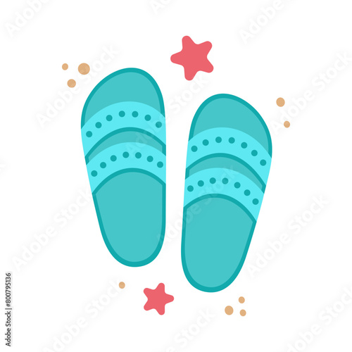 Flip flops icon with starfishes. Cute colorful shoes for summer design. Beach vacation concept. Vector cartoon illustration isolated on white. Flat design.