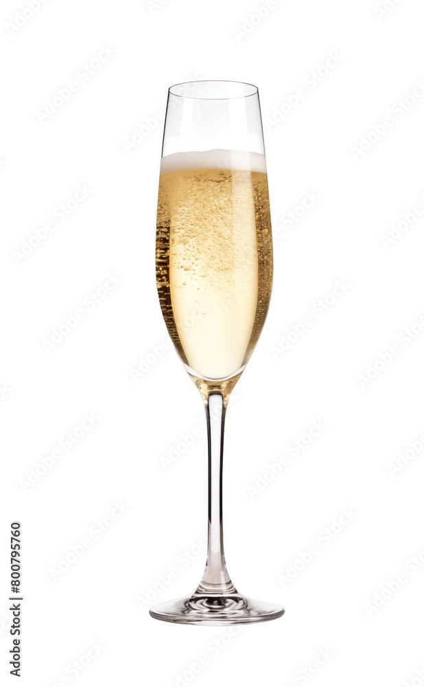 A flute glass filled with sparkling champagne, showing fine bubbles and golden color, set against a clean white backdrop. Generative AI A flute glass filled with sparkling champagne, showing fine bubbles and golden color, set against a clean white backdrop. Generative AI