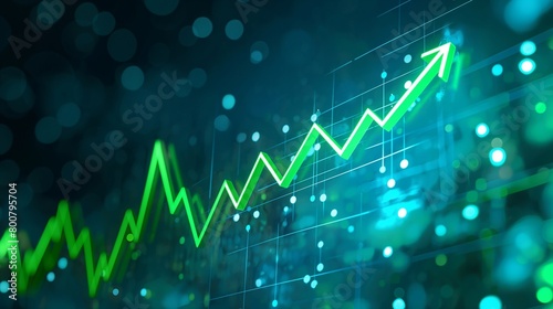 Growing profits are indicated by an upward-pointing green arrow on a stock market chart.