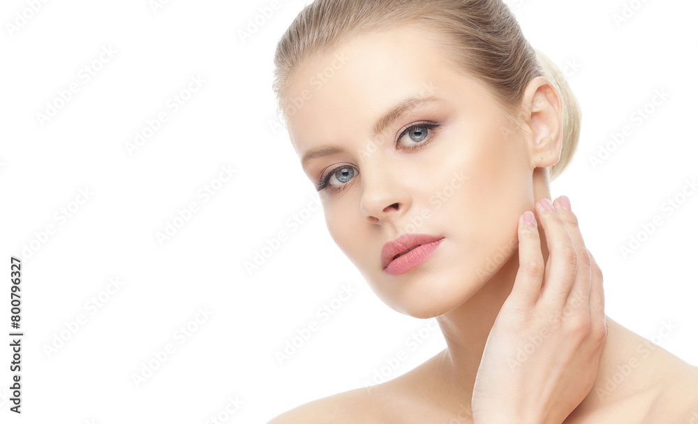 Close-up portrait of beautiful, fresh, healthy and sensual girl over white background Close-up portrait of beautiful, fresh, healthy and sensual girl over white background