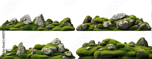  Set of moss-covered rocks in natural settings, cut out 