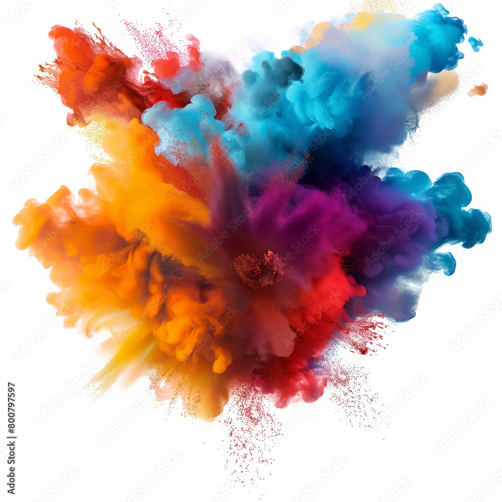 Fototapeta premium A colorful smoke explosion isolated on white background