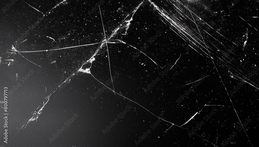 Dust and scratches on black surface. Abstract background. Texture layer for photo editor. Old grunge filter effect.