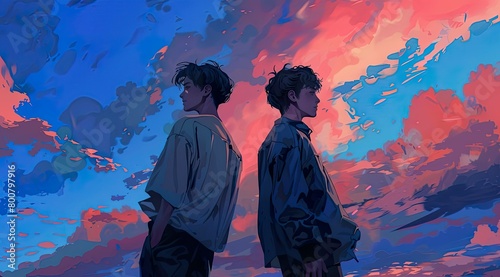 Boys Standing Back to Back