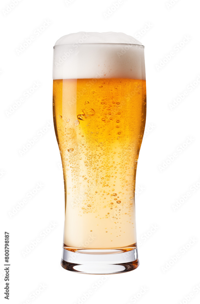 Full frothy glass of beer, showing bright golden color and carbonation, isolated on transparent background. Generative AI Full frothy glass of beer, showing bright golden color and carbonation, isolated on transparent background. Generative AI