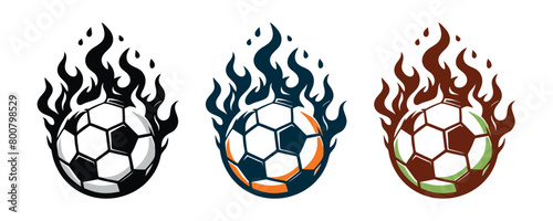 three set of logo icon soccer ball with flames. football logo icon vector illustration 