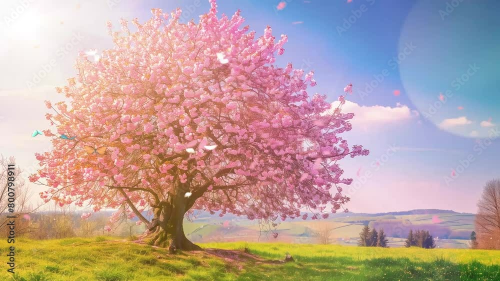 spring background. beautiful cherry tree on sunny day. seamless looping overlay 4k virtual video animation background spring background. beautiful cherry tree on sunny day. seamless looping overlay 4k virtual video animation background