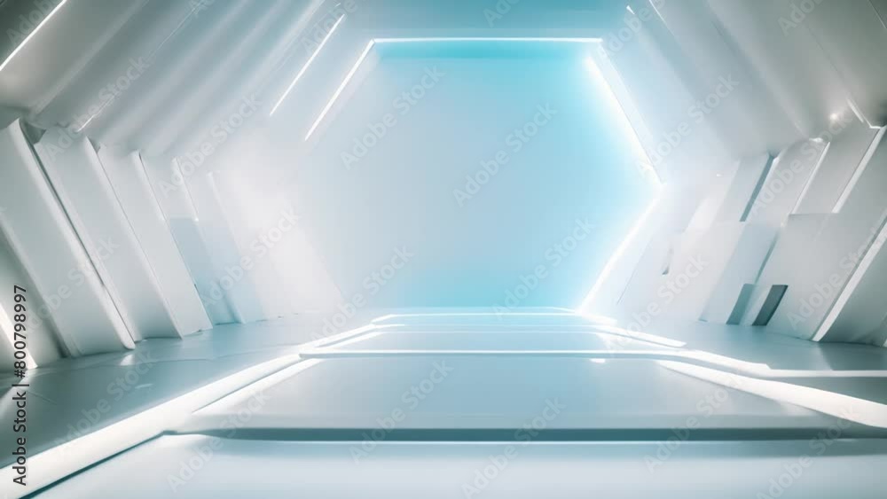 Modern Futuristic Hallway With White Walls and Blue Lights Generative AI Modern Futuristic Hallway With White Walls and Blue Lights Generative AI