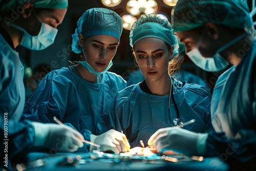 Surgeons performing operation in surgical theatre