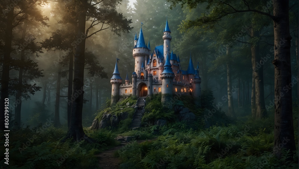 Obraz premium enchanted castle in the forest ai_generated