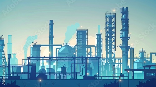 Depicting a chemical, petrochemical, or processing plant, this illustration captures the essence of heavy industry and industrial landscapes. © Elchin Abilov