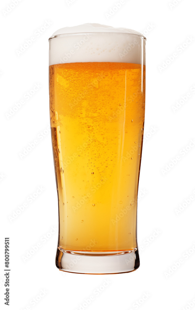 Full frothy glass of beer, showing bright golden color and carbonation, isolated on transparent background. Generative AI Full frothy glass of beer, showing bright golden color and carbonation, isolated on transparent background. Generative AI