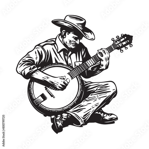 Man Playing Banjo Vector Image Isolated on white