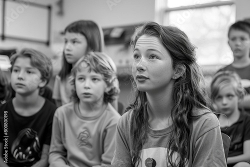 A heartfelt moment in a classroom where students are each saying what they appreciate about their teacher, focusing on emotional expressions and interactions