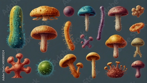 Collection of bacteria and fungi isolated on transparent background ai_generated