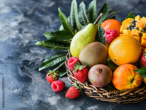 various type of fresh fruit with beautiful decoration  copyspace area - ai