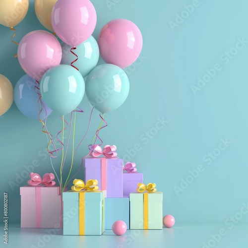 birthday party, balloons and gifts background © beatriz