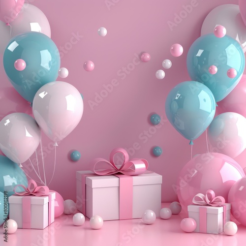 birthday party, balloons and gifts background
