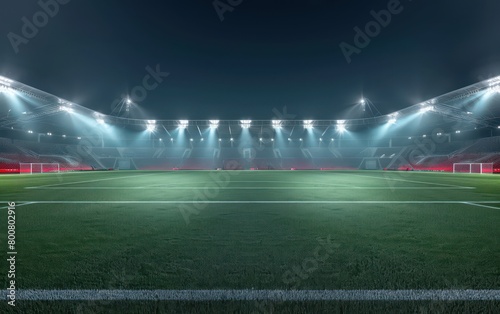 football stadium at night with beamlights on a huge green field © beatriz