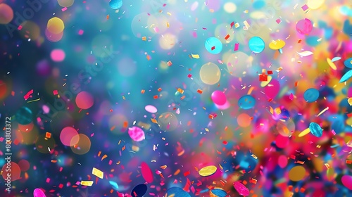 Confetti and festive decorations on futurism bokeh lights background © MochRibut