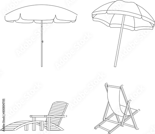 vector illustration sketch design drawing of an umbrella and chair for relaxing sunbathing on the beach
