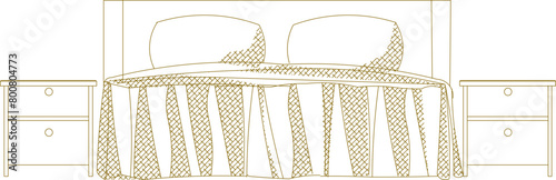  vector illustration sketch design drawing of modern minimalist bedroom architecture