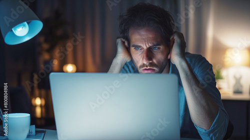 スクリーンを深刻な顔で見る男性 Man seriously looking into monitor