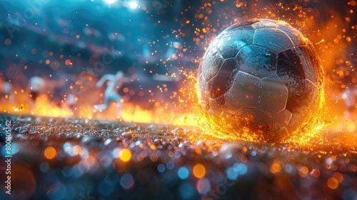 Soccer ball lying on grass. Football championship concept. Mockup with copy space