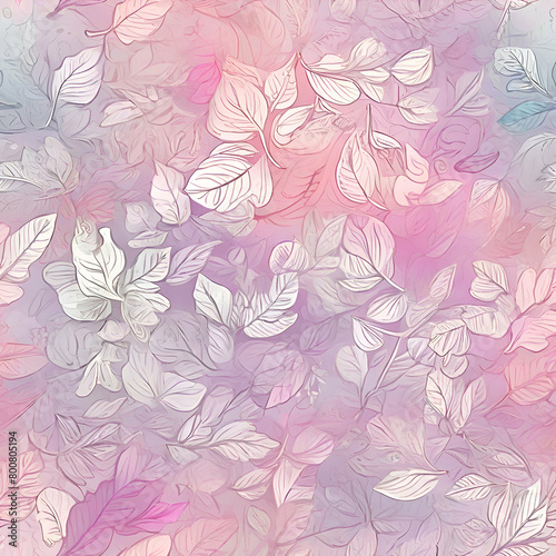Light Pink sketch texture doodles with colorful gradient leaves