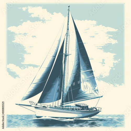 classic sailboat, ocean blues, serene nautical on white background