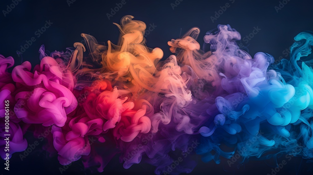 A harmonious and tranquil blend of pastel peach, sky blue, and coral forms a colorful, abstract spring background with wisps of smoke.