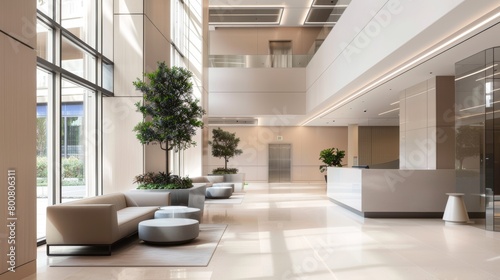 Modern Minimalist Lobby with Natural Light Stock Photo