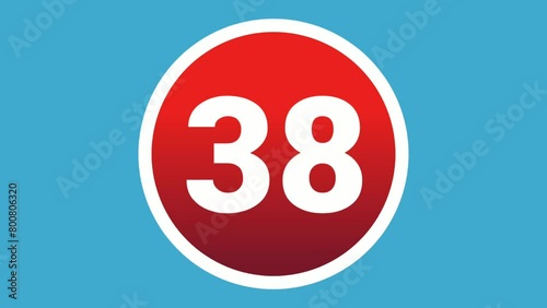 Number 38 sign symbol animation motion graphics icon on red sphere on blue background,cartoon video numbers for video elements