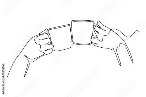 Continuous one line drawing drinking coffee concept. Doodle vector illustration.