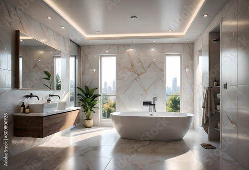 3d rendering  modern bathroom with tiles
