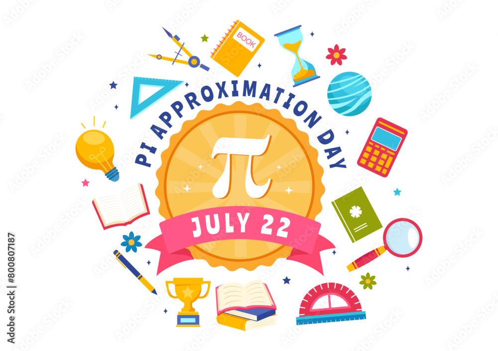 Pi Approximation Day Vector Illustration on July 22 with Mathematical Constants, Greek Letters or Baked Sweet Pie in Flat Cartoon Background Pi Approximation Day Vector Illustration on July 22 with Mathematical Constants, Greek Letters or Baked Sweet Pie in Flat Cartoon Background
